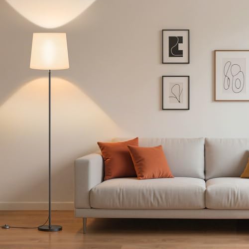 SIBRILLE Floor Lamp with White Shade, 62" Dimmable LED Standing Lamp with Remote, 9W E26 Bulb Included, 3000-6000K, Modern Floor Reading Light for Bedroom Living Room Office Corner, Black Pole - color: White