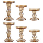 6-Piece Set of Amber Glass Candlestick, Crystal Candlestick Holder Holder and Conical Candle, Christmas Candle Holder Decoration, Family Living Room Wedding Candle Holder (Amber 2sets) - color: Amber 2sets