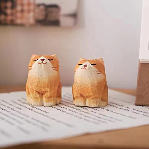 Wooden Cat Figurines Sculpture Statue Lovely Small Carved Orange Cat Statue Handmade Wood Kitten Art Carving Work for Home Office Decoration (Little Orange Cat) - color: Little Orange Cat