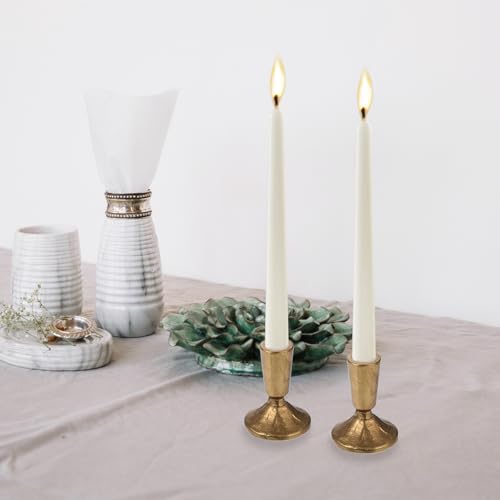 Set of 2 Handcrafted Antique Brass Iron Taper Candle Holders - Elegant Candlesticks for Weddings, Dining, and Parties, Timeless Décor Accent