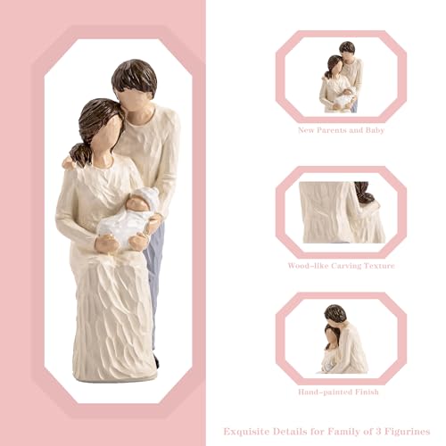 New Parents and Baby Figurines, Gifts for New Mom and Dad, Ideal for First Mothers Day, First Fathers Day, Hand Painted Sculpture, Resin, 8.7" H - style: Family of 3