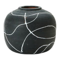 Creative Co-Op Round Decorative Stoneware Vase with Hand-Painted Intersecting Lines, Black and White