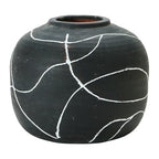 Creative Co-Op Round Decorative Stoneware Vase with Hand-Painted Intersecting Lines, Black and White