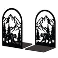 Peacoblue Metal Bookends for Shelves, Modern Decorative Heavy Duty Study Book Support Stoppers for Office, Desk, Shelf, Room 5.3"x4.3"x7.9" Cast Iron Bookends, 1 Pair (Mountain and Forest with Bear) - style: Mountain and Forest with Bear