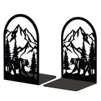 Peacoblue Metal Bookends for Shelves, Modern Decorative Heavy Duty Study Book Support Stoppers for Office, Desk, Shelf, Room 5.3"x4.3"x7.9" Cast Iron Bookends, 1 Pair (Mountain and Forest with Bear) - style: Mountain and Forest with Bear