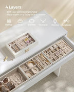 SONGMICS Stackable Jewelry Trays, 4-Tier Jewelry Box, Drawer Jewelry Organizer, with Glass Lid, Removable Dividers, for Vanity Table, 6.7 x 11 x 7.2 Inches, Gift Idea, Cloud White UJBC164W01 - color: Cloud White