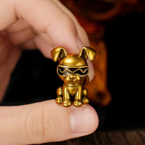 CHOVY 100% Solid Brass Retro Desk Decor - Collectible Figurines of Sunglasses Dog Executing M Project Vintage Animal Sculpture Oddities and Curiosities Handmade Office Artifact for Bookshelf Decor - color: M Plan Dog