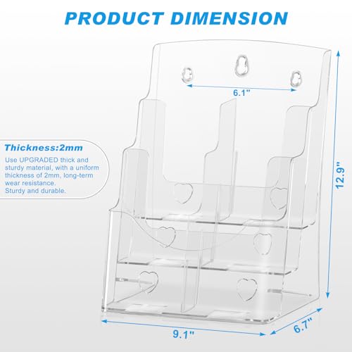 xydstay Acrylic Brochure Holder 8.5x11 Inches, 3 Tier Clear Display Stand Slant Back Design, Plastic Table Stand Sign Holder with Divider Wall Mount xydstay Acrylic Brochure Holder 8.5x11 Inches, 3 Tier Clear Display Stand Slant Back Design, Plastic Table