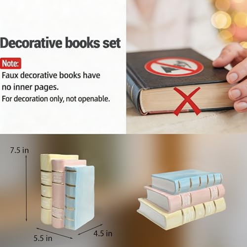Decorative Books Shelf Home Decor - Resin Fake Books for Decoration Coffee Table Books for Living Room Aesthetic Bedroom Bookshelf Office Desk Bookends Modern Farmhouse 5.5 x 4.5 x 7.5 Inch DiliComing - color: Yellow-pink-blue
