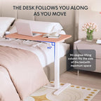 FLEXISPOT H7 Adjustable Overbed Bedside Table with Wheels Pneumatic Mobile Standing Desk Laptop Desk Rolling Computer Cart Movable Overbed Table Hospital Home Use(27.6" W x 15.7" D, Pink) - color: Pink, size: Small