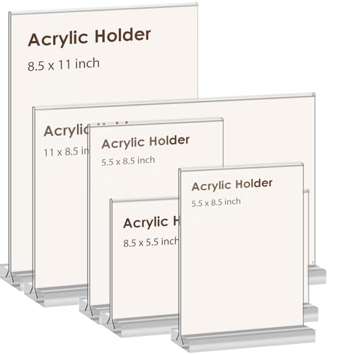 newnewshow Acrylic Sign Holder 5.5x8.5 Inch 3 Pack Vertical T Shape Double-Sided Desktop Display Holder. (Optional 8.5x11 8.5x5.5 5x7 Horizontal and Vertical) - size: 3 Pack 5.5*8.5
