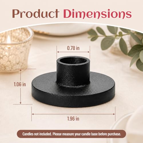 9PCS Mini Black Taper Candle Holders: CHONNFEASTT® 0.5" Iron Chime Candle Holders - Matte Black Skinny Candle Base for Spell, Advent, Birthday Candles - Small Rustic Farmhouse Table Decor