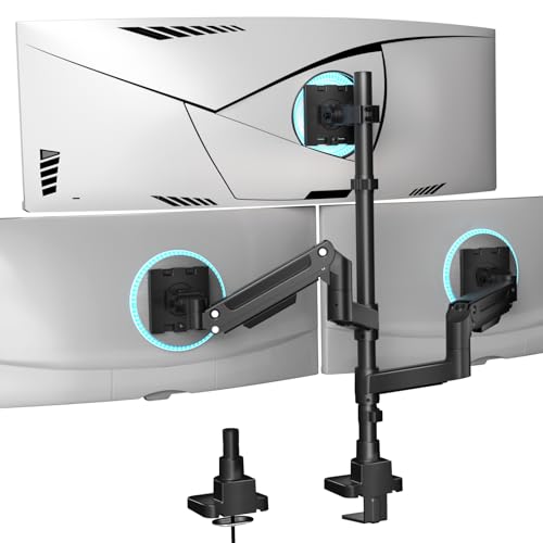 WALI Triple Monitor Mount - Extra Tall 3 Monitor Desk Mount for 13-49 Inch Ultrawide Screens, Up to 44 lbs, Fully Adjustable Heavy Duty Monitor Arm, VESA 75/100 mm (GSDM003-P), Black - size: 13"-49", style: Triple Arms