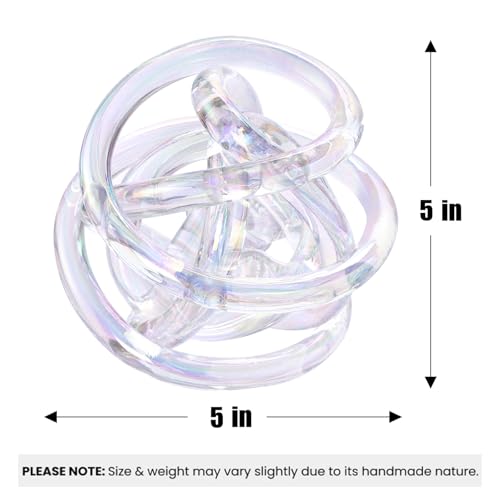 Glass Knot Teal Decor Ball - 5 Inch Hand Blown Infinity Sculpture Orbit Home Decor Table Decoration Interio Art - color: Transparent, size: 5-Inch Diameter