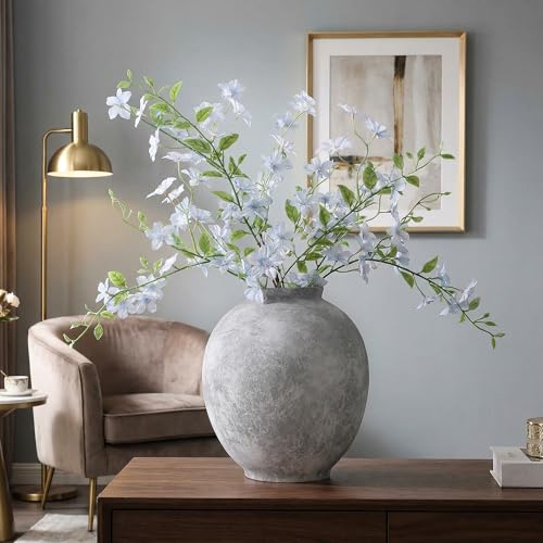 Starttag Large Ceramic Vase, 9.8 inch Rustic Farmhouse Flowers Vase for Home Decor, Sandstone Texture Round Pottery Tall Vase Indoor for Table Living Room Decor, Grey - color: Gray