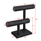 Ikee Design 2 Tier Wooden Jewelry Bracelet Watch Display Tower, Bangle Scrunchie Necklace Holder Storage Stand, 7.9 W x 4.3 D x 9.4 H in, Black Color - color: Black