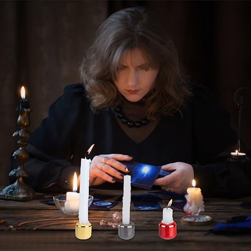 AHANDMAKER 10 Pieces Ceramic Candle Holder Gold Porcelain Chime Candle Holder for Taper, Rituals, Spells, Vigil, Altar, Wiccan Supplies & More 0.7 Inches in Diameter