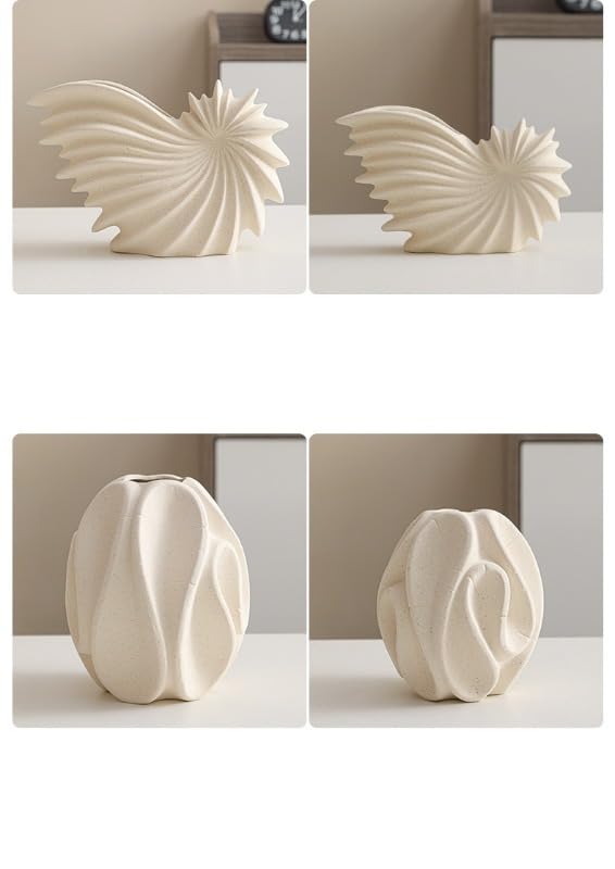 White Ceramic Vase – Nordic Minimalist Unglazed Stoneware Flower Vessel, Living-Room Centerpiece, Boho-Soft Furnishing Accent (04 Models (Small)) - color: 04 Models (Small)