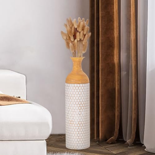 Sziqiqi Rustic White Floor Vases Set of 3-27/20/16in Metal Extra Large Vase for Dried Flowers Shabby Chic Oversized High Vases Standing Antique Terracotta Farmhouse Vase for Pampas Grass Twigs Wicker - style: Large White Vases