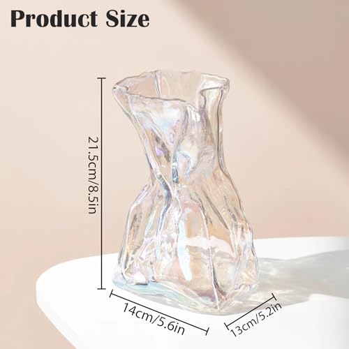 FOWSEEK 8.5IN Glass Vase, Irregular Colorful Large Flower Vases for Centerpiece Table Indoor Desk Decor, Modern Art Decorative Vase for Home Office Wedding Bookshelf Housewarming Gift - color: Colorful, size: Large