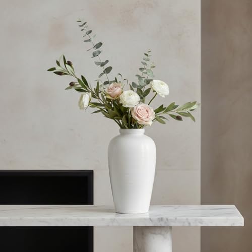 White Ceramic Vase for Centerpiece - 11 Inch Large Modern Boho Vase for Pampas Grass, Minimalist Decorative Flower Vases for Home Decor, Kitchen, Entryway, Mantel, Wedding Decor - color: White