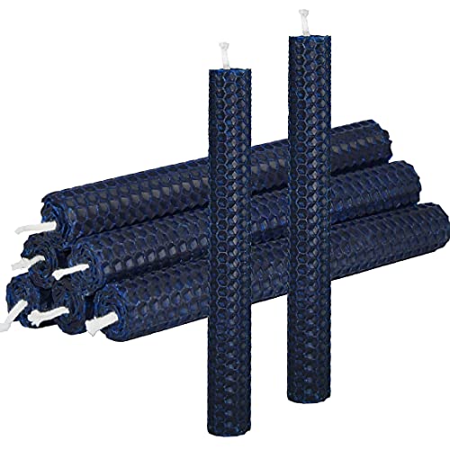 DEYBBY Natural Beeswax Taper Candles,Honeycomb Design Hand-Rolled Beeswax Candles, Dripless and Smokeless, Set of 6 Flat Top (Blue) - color: Dark Blue, size: 6 Pack