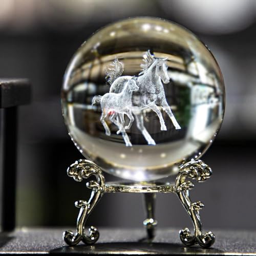 3D Laser Horse Crystal 60mm Ball Crystal Paperweight Figurine Home Art Decor Crafts - color: Horse