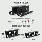 No-Drill Under Desk Cable Management Tray - 2-Pack Wire & Cord Organizer - Standing Desk Cable Management - Power Strip Holder - M - size: Medium