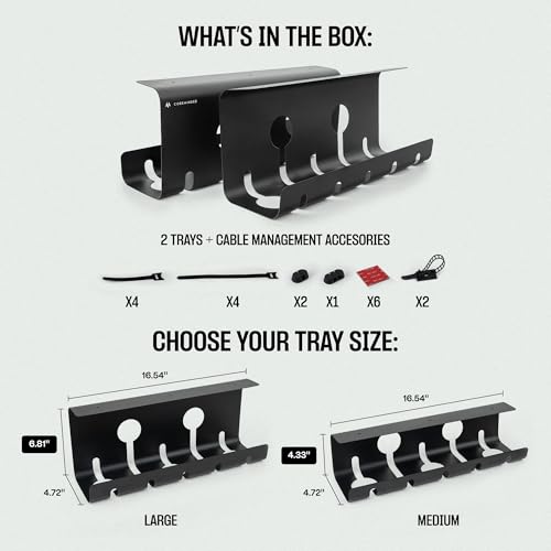 No-Drill Under Desk Cable Management Tray - 2-Pack Wire & Cord Organizer - Standing Desk Cable Management - Power Strip Holder - M - size: Medium