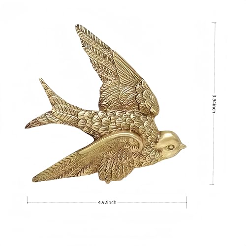 Mrxxjz Vintage Bird Wall Sculptures - 3D Swallow Set of 2 | Antique Brass Finish Ceramic Wall Art Decor, Handcrafted 3D Figurines for Living Room, Bedroom, Entryway as Hanging Ornaments