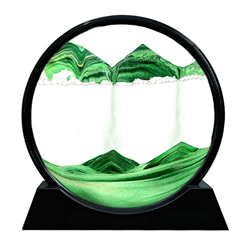 Muyan Moving Sand Art Picture Sandscapes in Motion Round Glass 3D Deep Sea Sand Art for Adult Kid Large Desktop Art Toys (7 Inch, Green) - color: Green, size: 7 Inch