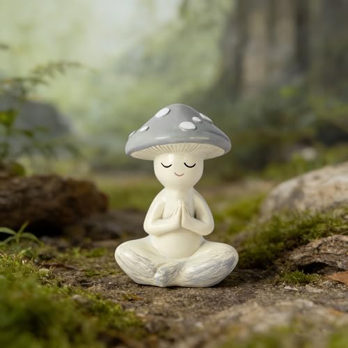 Meditation Mushroom Resin Statue - Cute Meditation Mushroom Statue for Desk Living Room Resin Figurine for Home Patio Office Decoration Cute Plant Statues for Tabletop Garden Backyard Decor - style: Meditation Mushroom B