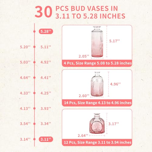 Glass Bud Vases in Bulk Set of 30 Pcs,Small Glass Vases for Flowers as Wedding Centerpieces for Tables,Clear Flower Vases Suitble for Wedding Decorations,Home Decor (Light Rose-red, 30 pcs) - color: Light Rose-red, size: 30 pcs