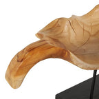 Deco 79 Teak Wood Leaf Decorative Sculpture Floating Home Decor Statue with Black Stand and Base, Accent Figurine 21" x 11" x 10", Brown