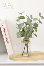 Muhanjia Artificial Eucalyptus Stems in Glass Vase with Faux Water,3Pcs Fake Plant with Double-Sided Green Leaves for Centerpiece(Double-Sided Green Eucalyptus)