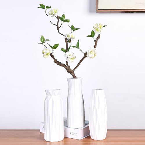 White Ceramic Vase for Home Decor, Small Modern Cute Vases for Flower Bouquet Pampas Grass Tulips Rose Dried Flowers Plant Bud, Table centerpieces,Living Room Dining Room,Office Decor, 8.3 Inch
