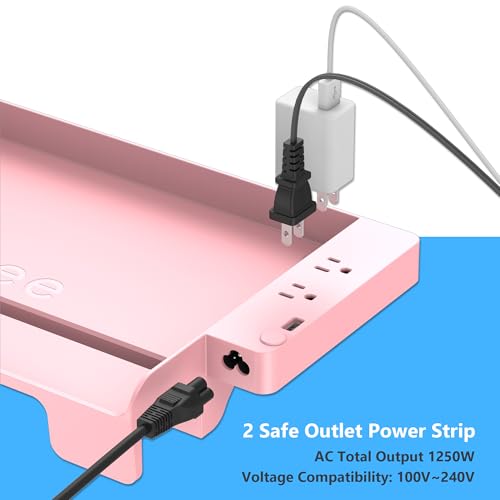 Hiree Bedside Shelf for Dorm Bunk Bed with USB Charging Port and 2 AC Outlets, Bed Side Table Tray Organizer, College Dorm Essential Clip On Bedside Tray, Loft Nightstand Decor, Plus Size, Pink - color: Pink
