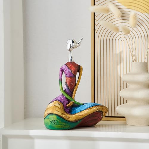 Octdays Art Female Sculpture Figurines, Abstract Woman Statue for Home Decor, Modern Colorful Sculpture Decorations for Living Room Shelf Office Cabinet Accents (Colorful-B) - color: D
