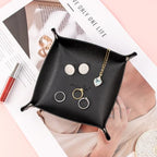SANQIANWAN PU Leather Arc Edge Jewelry Valet Tray for Man and Women, Portable Mini Entryway Table Tray Bedside Nightstand Desk Tray Small Travel Dish Plate for Key,Wallet,Watch,Coin (Black) - color: Black