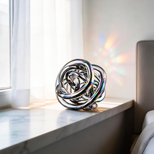 Glass Knot Teal Decor Ball - 5 Inch Hand Blown Infinity Sculpture Orbit Home Decor Table Decoration Interio Art - color: Black, size: 5-Inch Diameter