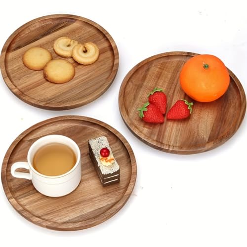 Round Wood Tray, Acacia Wooden Serving Tray, Serving Platter, Appetizer Charcuterie Board, Tray Organizer for Kitchen, Round Wood Tray for Table Centerpiece 13.8 x 13.8 x 0.8 inch - size: 13.8"