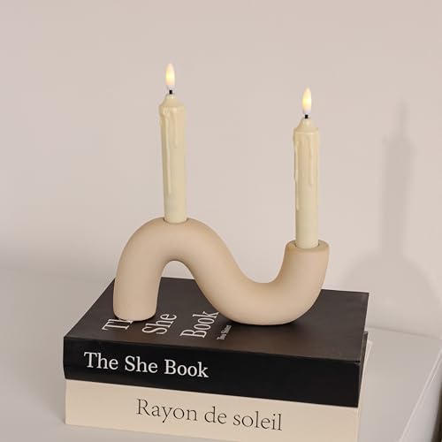 Ceramic Candle Holder Set of 2,Modern Taper Candlestick Holder for Dining Table Living Room Wedding Decor,White Candelabra for 2 Taper Candles