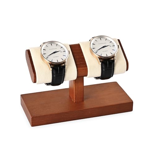 Solid Wood Watch Display Stand T-bar Microfiber Watch Stand Jewelry Holder For Men And Women Stand Organizer For Wristwatch/Bracelet/Storage Display Rack (Cream White) - color: Beige, size: 2 Slots
