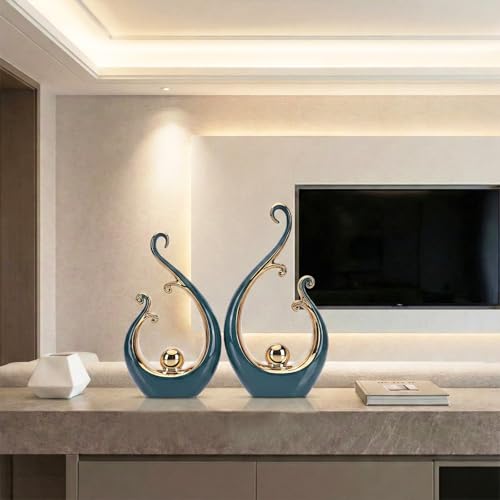 LCCCK Glossy Green and Gold Decor Ceramic Statue, Modern Abstract Sculpture Art for Luxury Centerpiece - Shelves Bookshelf&Dining Table Decorations, Entryway Coffee Table Tv Stand Home Decor - color: Green Gold