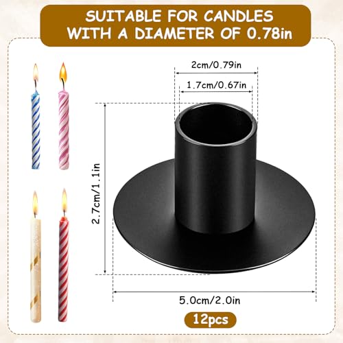 12Pack Black Taper Candle Holder Retro Mini Candle Stick Holders for Table Centerpiece Home Decor Party Wedding Anniversary