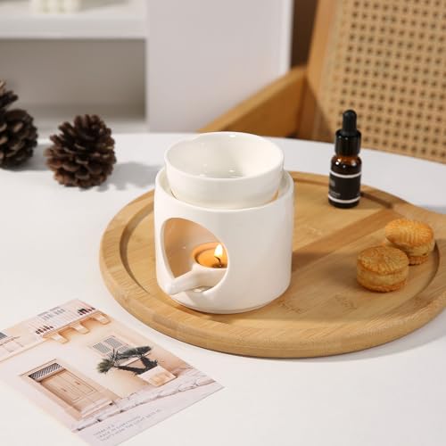 Essential Oil Burner for Scented Oil, Oil Warmer, Tealight Wax Melt Warmer, Candle Diffuser, Tea Light Holder, White - color: White