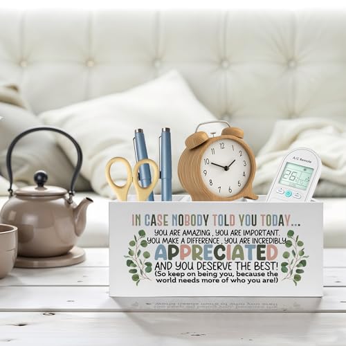 Boho Inspirational Pencil Pen Holder for Desk, Appreciation Gifts for Coworkers, Boss Gifts for Women Men Wooden Pencil Holder Organizer for Home Office Desk Accessories - color: Color-Desk accessories white 13