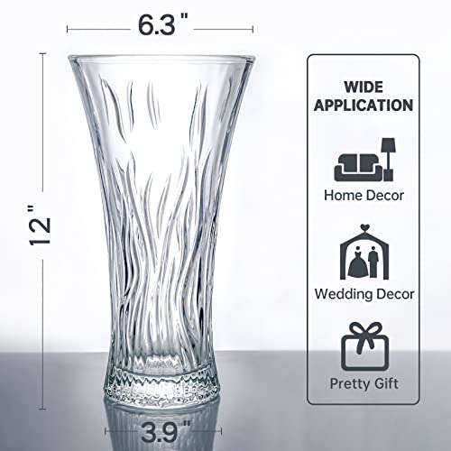 Vase 12" Flower Vases, Crystal Clear Glass Vases for Flowers, Tall Crystal Vase, Modern Large Glass Home Office Decor for Living Room Dining Table Centerpieces, Birthday and Wedding - color: Wood Grain Design