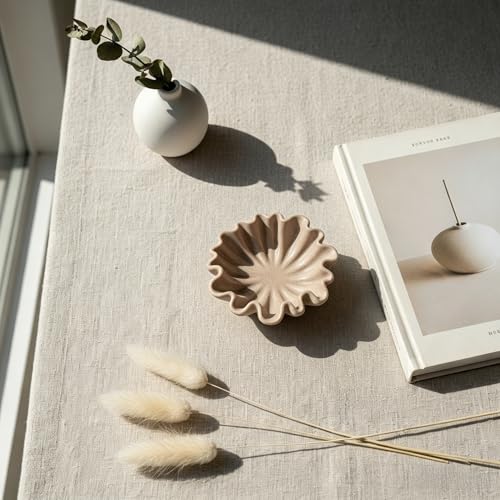 6" Small Handmade Decorative Bowl decor , Handicraft Scalloped Bowls for Modern Home Decor,Ruffle Decor,Key Bowl for Entry Table,Decorative Fruit Bowl for Kitchen Counter,Artificial Stone Beige - color: Beige, size: 6.1inch