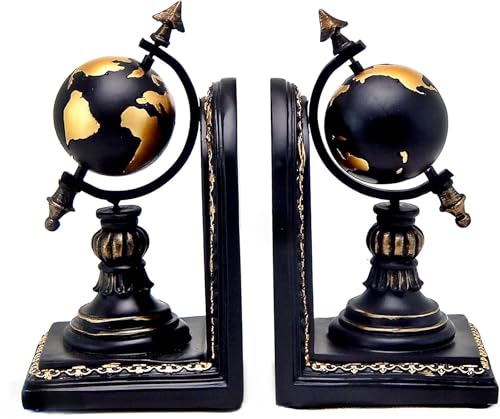 Bellaa Decorative Bookend Globe Arrow Armillary Atlas Celestial Sphere Astronomy Art Vintage Statues Book Ends Heavy Duty Shelf Supports Shelves Stoppers Holder Nonskid